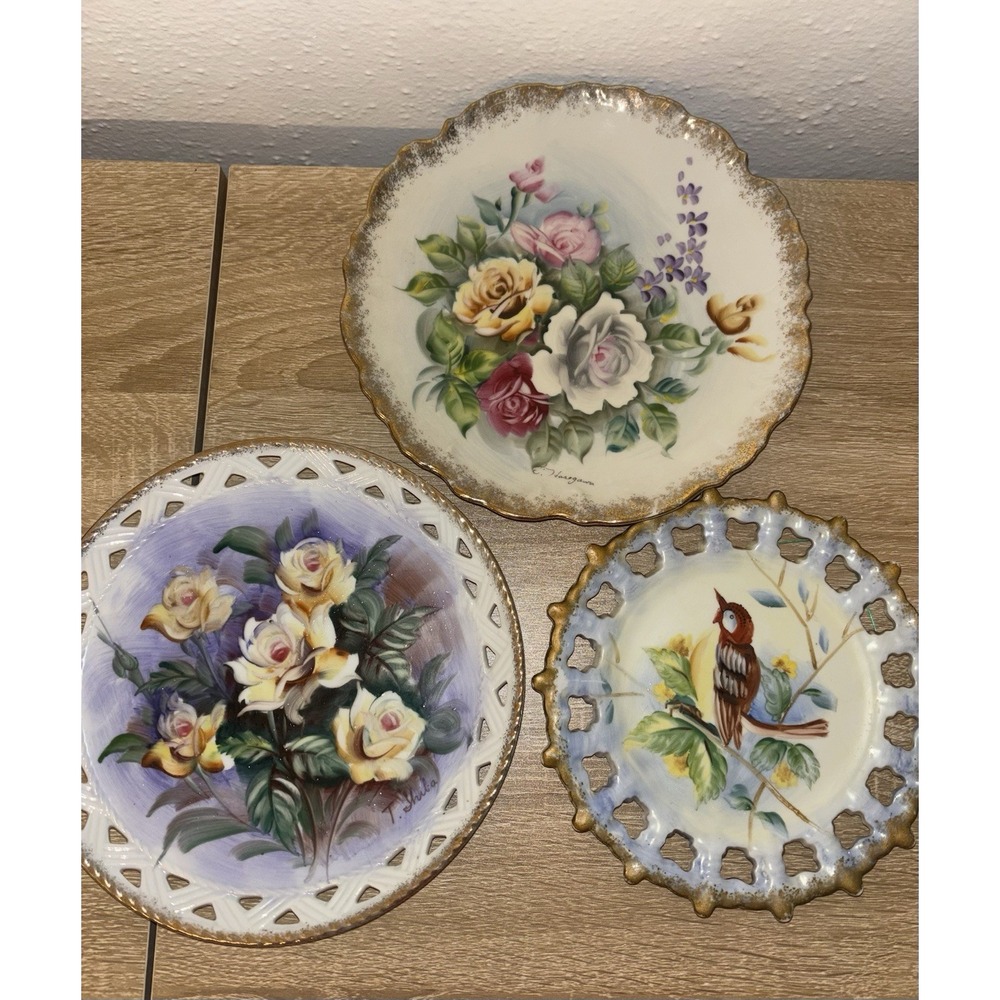Vintage Mid-Century Japanese Reticulated Decorative Wall 3Plates Norleans Ucagco